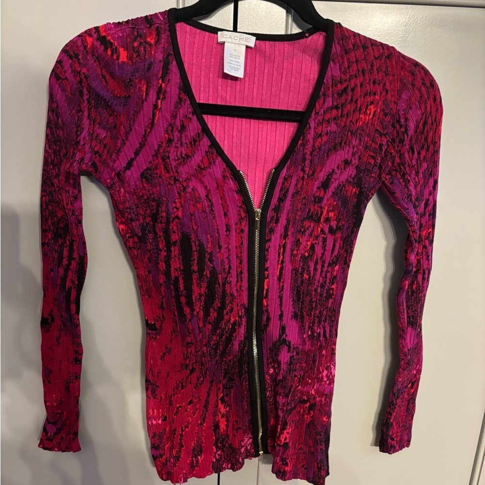 Cache Vintage  Fuchsia and Black Knit Cardigan XS